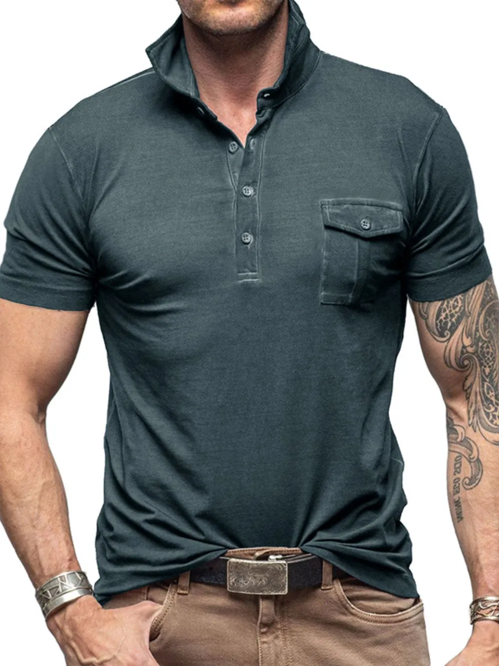Men's Classic Pocket Polo Shirt with Stand Collar, image 10