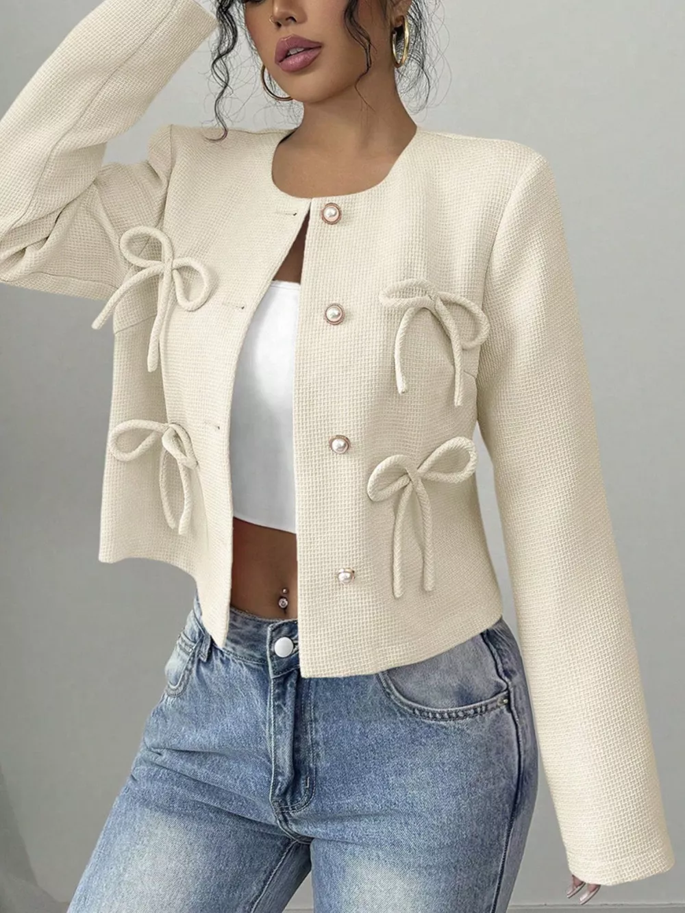 Bow Detail Cropped Outerwear, image 2