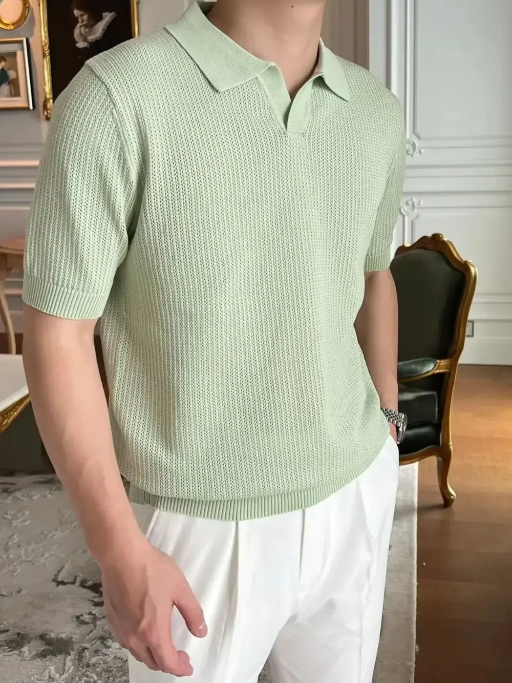 Men's Plus Size Textured Short Sleeve Polo, image 2
