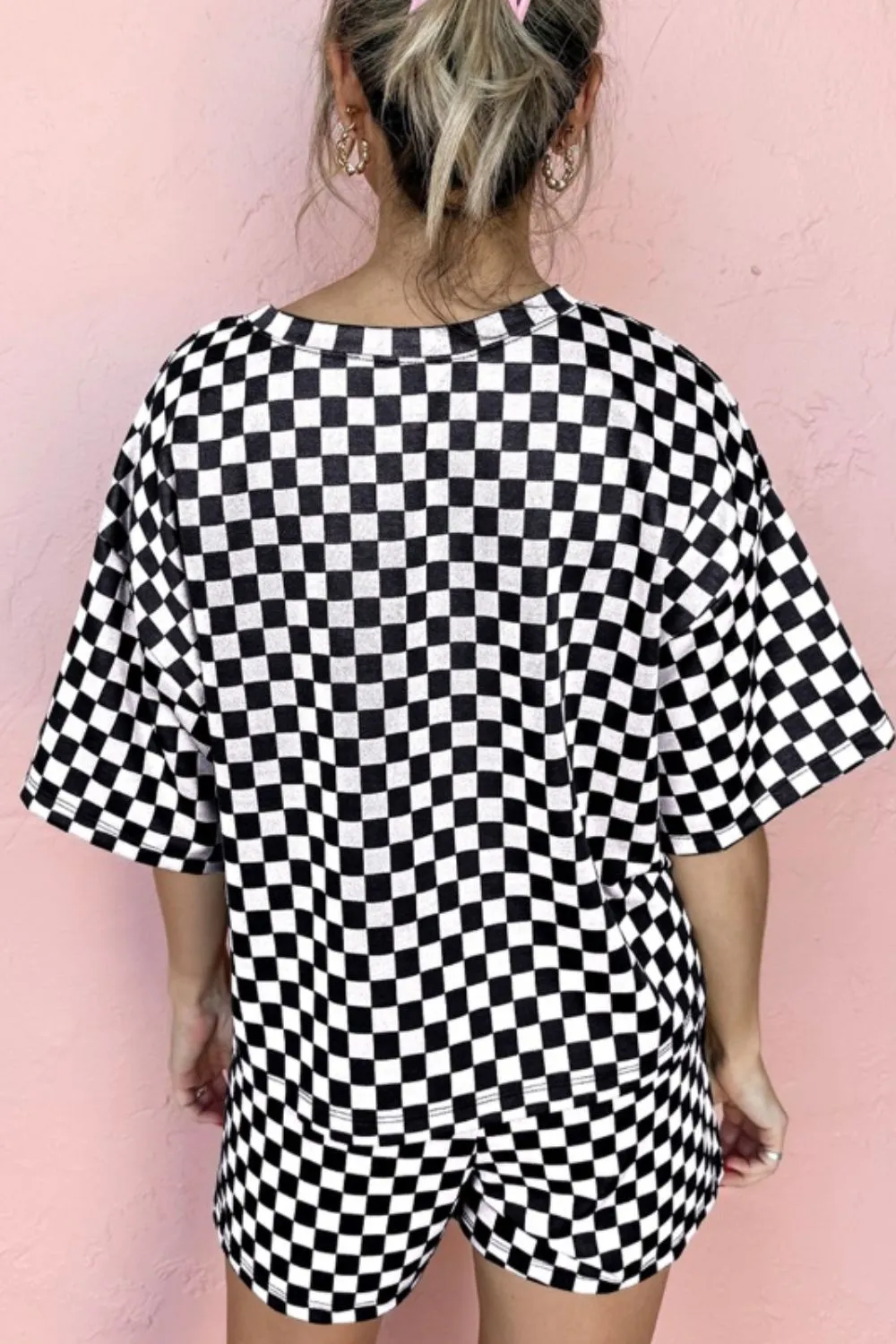 Checkered Round Neck Top and Shorts Set, image 2