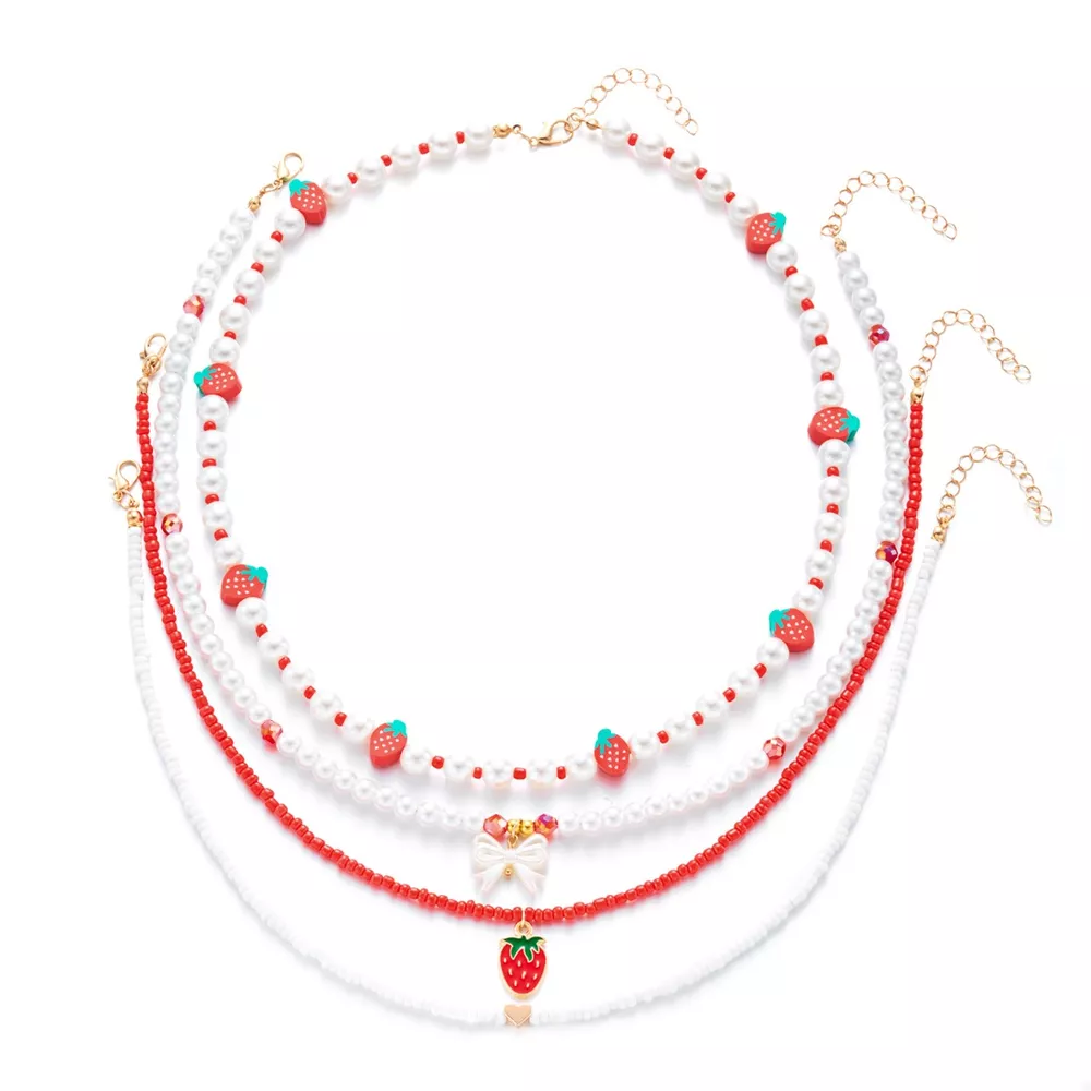 4 Piece Strawberry Pearl Beaded Necklace, image 3
