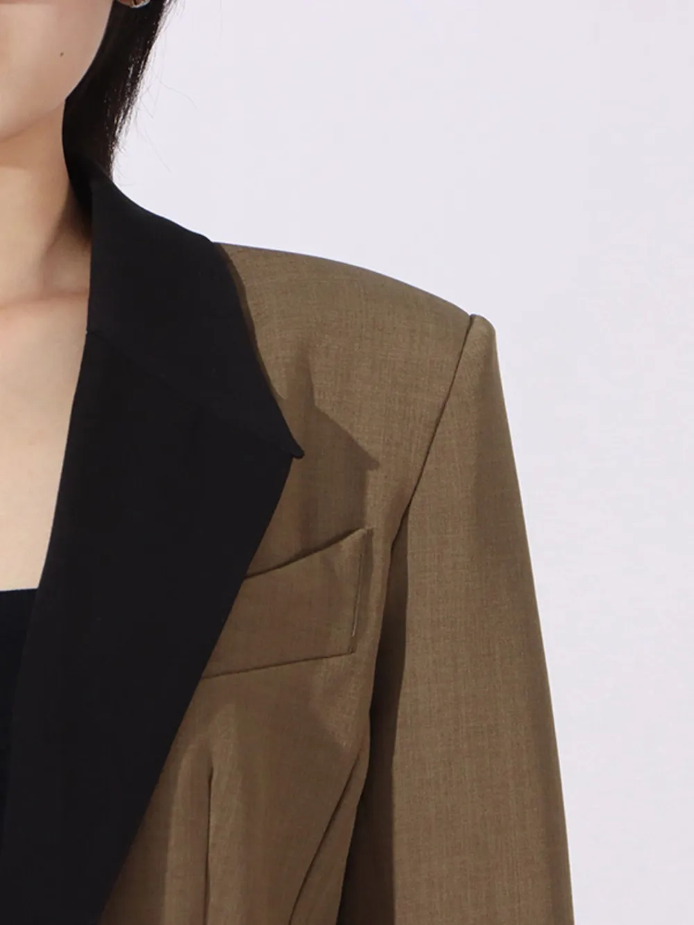 Contrast Lapel Collar Long Sleeve Blazer, image 7