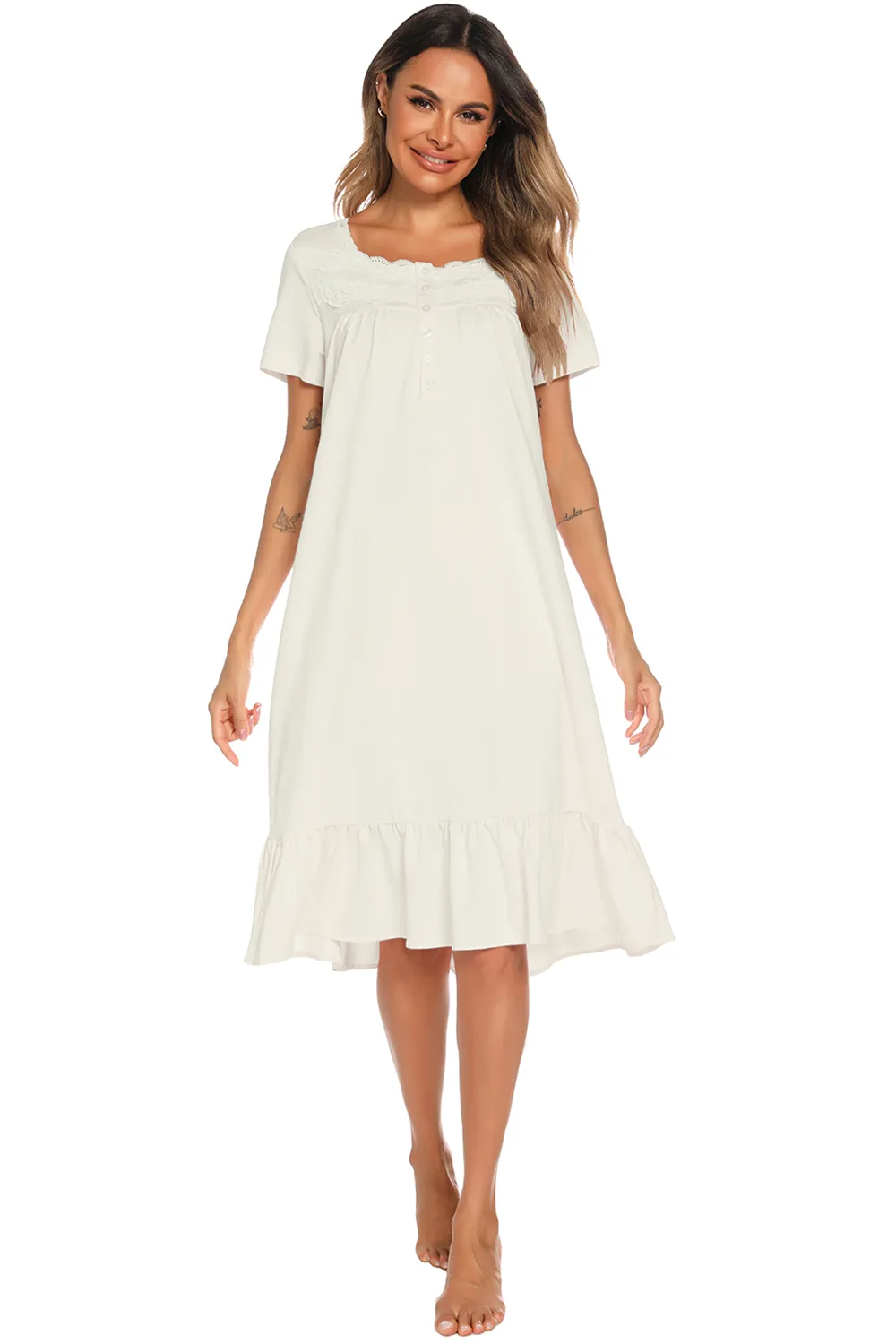 Lace Detail Square Neck Lounge Dress, image 11