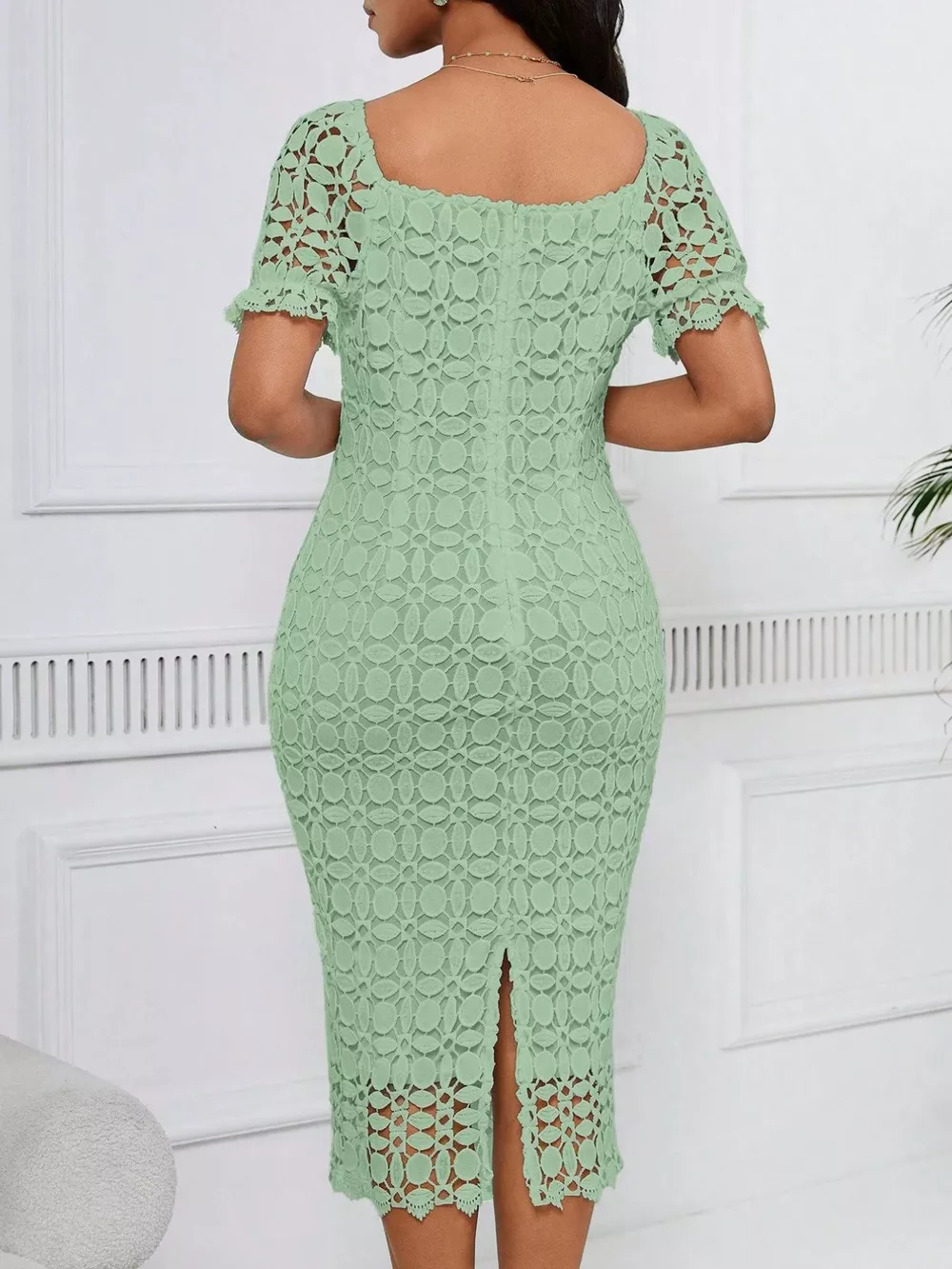 Lace Short Sleeve Midi Dress, image 16