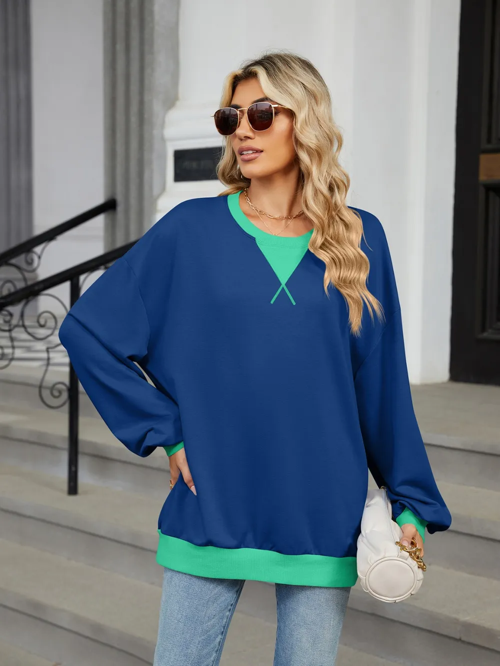 Contrast Round Neck Long Sleeve Sweatshirt, image 4