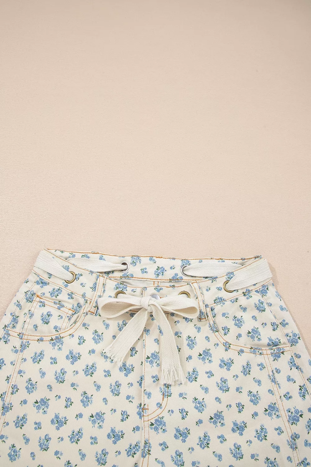 Grommet Knot Waist Floral Barrel Leg Jeans, image 6