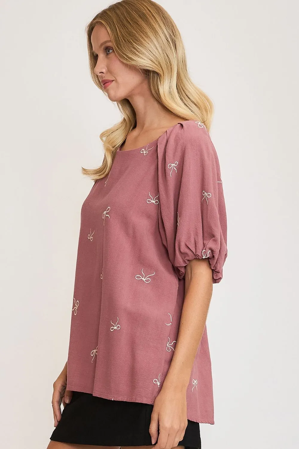 Full Size Linen Blend Ribbon Embroidered Top Plus Size, image 2