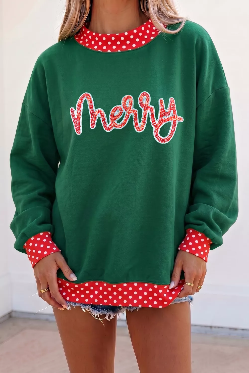 Christmas Sequin Merry Slogan Tunic Holiday Sweatshirt