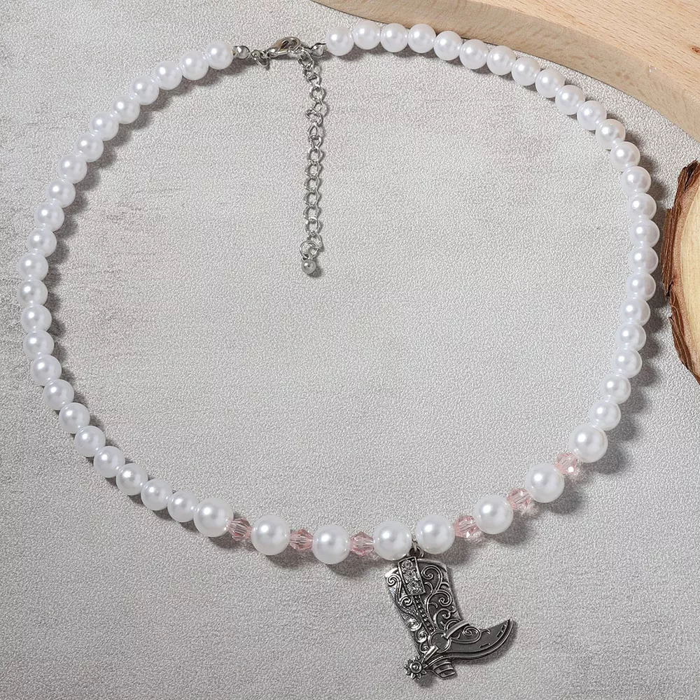Pearl Beaded Cowboy Boot Necklace, image 3