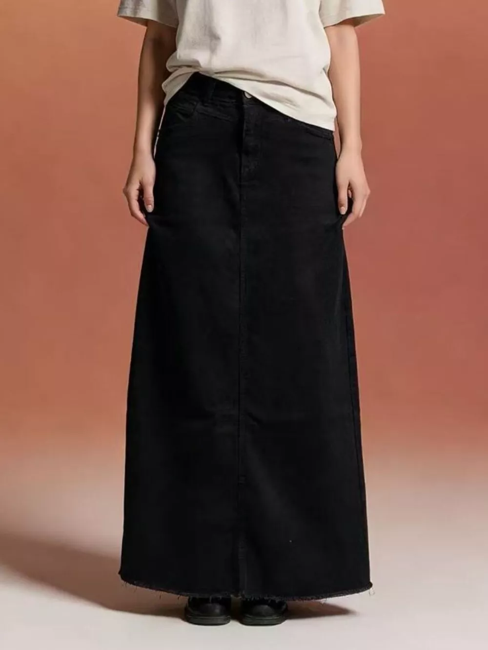 Raw Hem Maxi Denim Skirt, image 4
