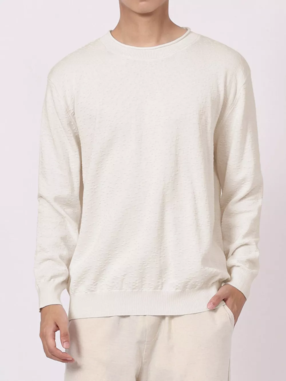 Men's Plus Size Textured Crew Neck Sweater, image 3