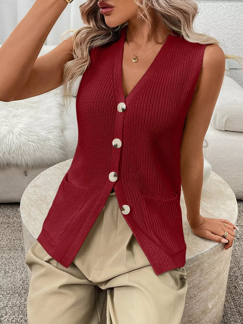 Button-Down Knit Sweater Vest, image 18