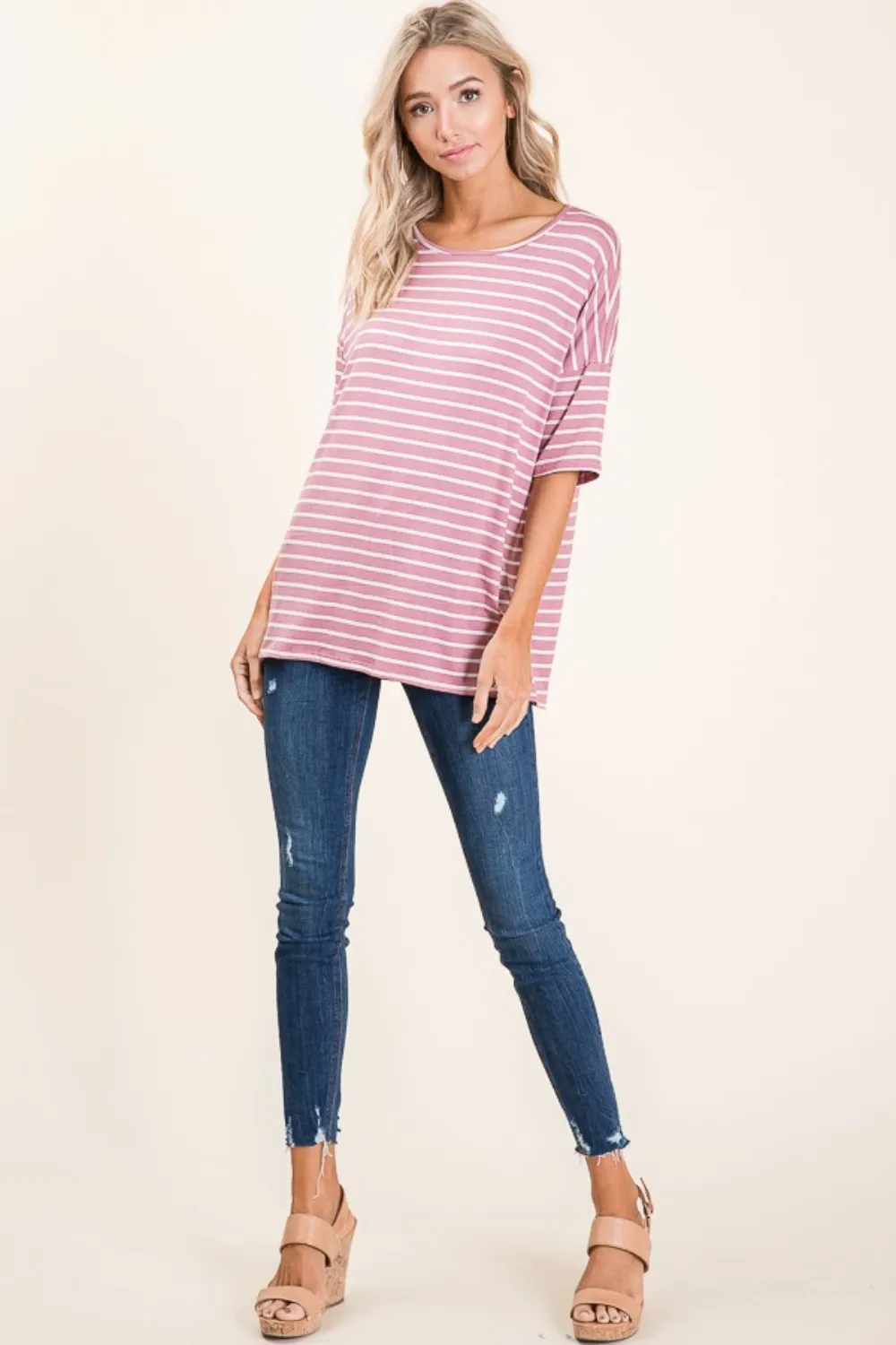 Striped Round Neck Half Sleeve T-Shirt, image 2