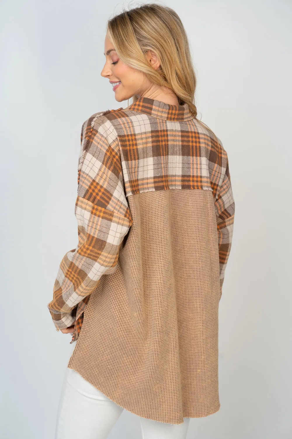 Full Size Contrast Plaid Button Down Shirt, image 2