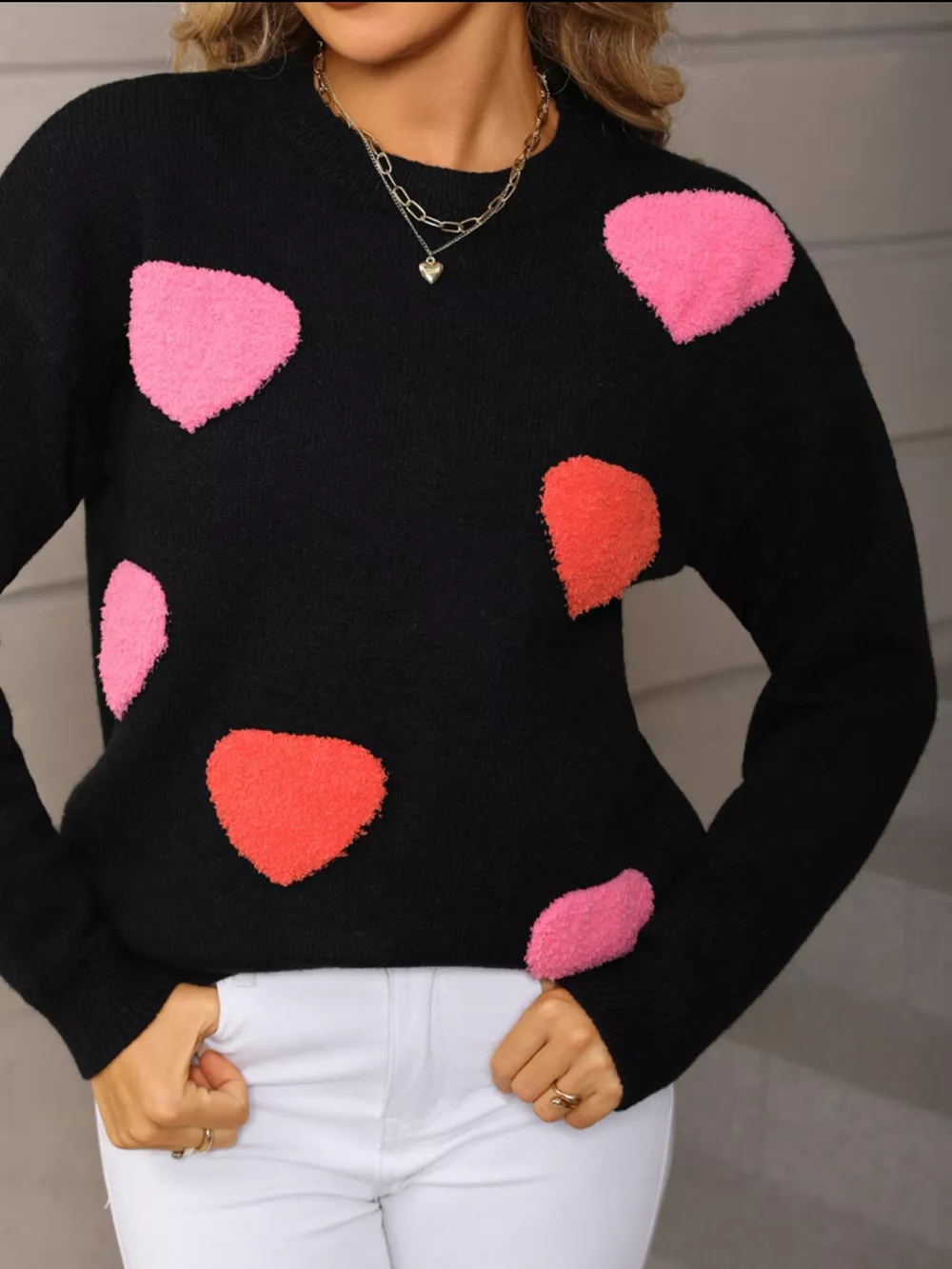Valentine's Day Heart Pattern Long Sleeve Sweater, image 2