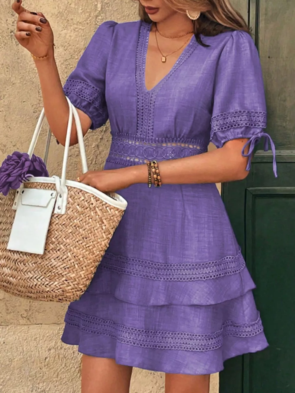 Lace Detail V-Neck Mini Dress, image 24