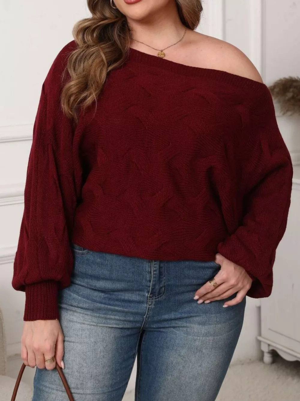 Plus Size Off-Shoulder Long Sleeve Sweater, image 5