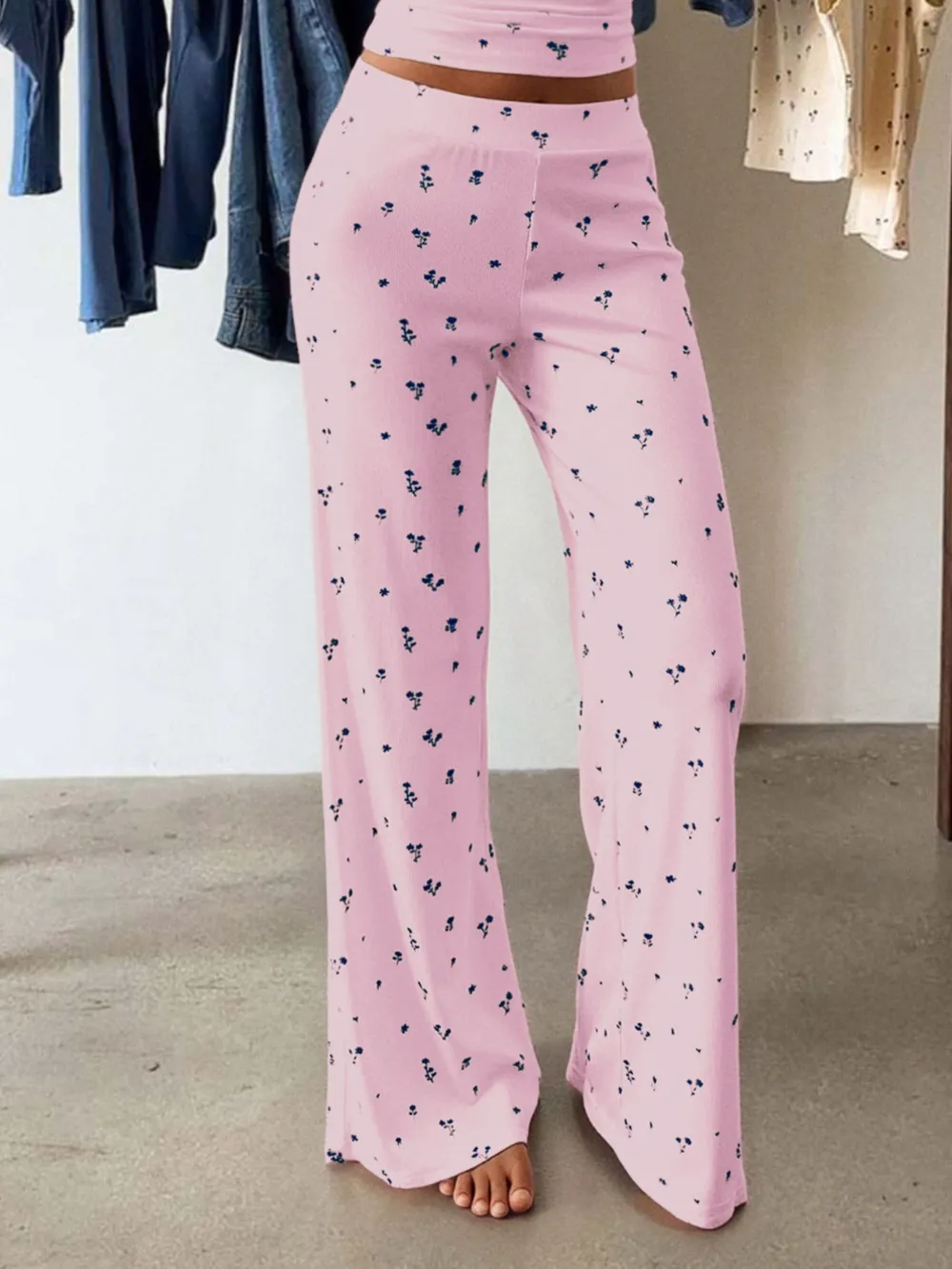 Floral Ribbed Cami and Wide Leg Pants Set, image 9