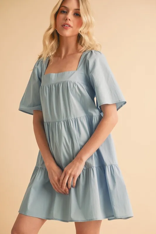 Square Neck Half Sleeve Tiered Dress