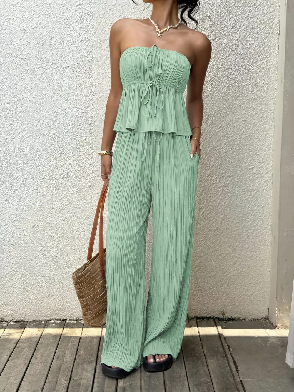 Tube Top and Wide-Leg Pants Set, image 2
