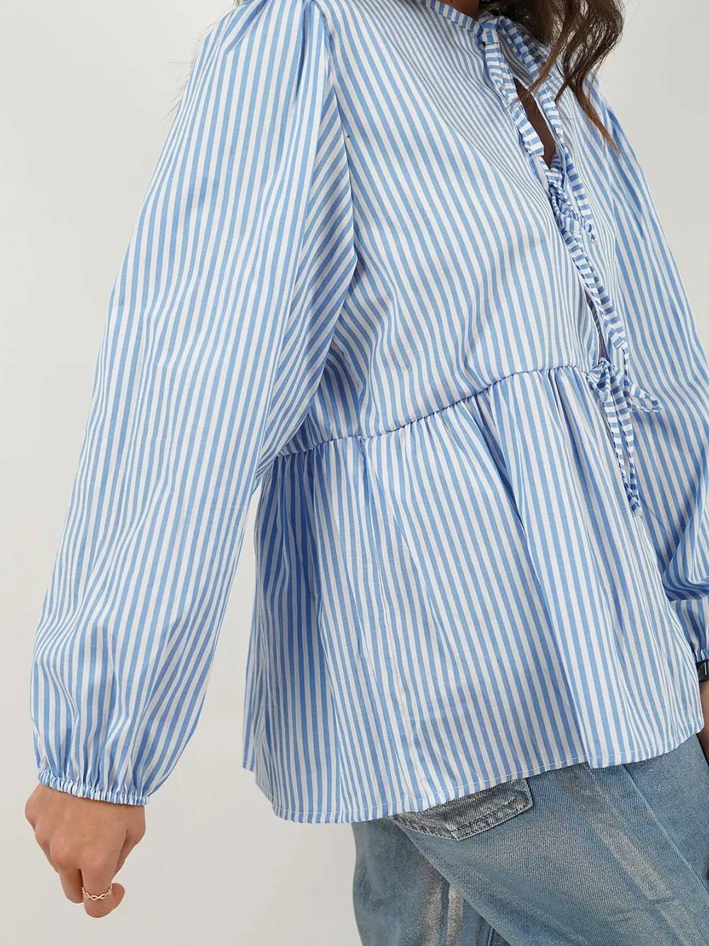 Tied Round Neck Long Sleeve Blouse, image 22