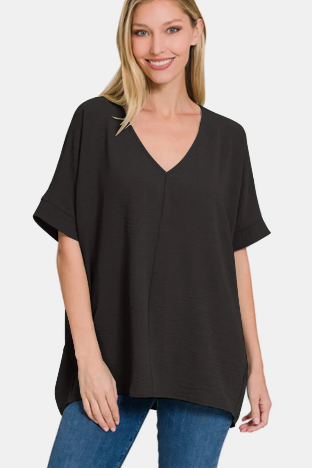 Full Size V-Neck Short Sleeve Top, image 2