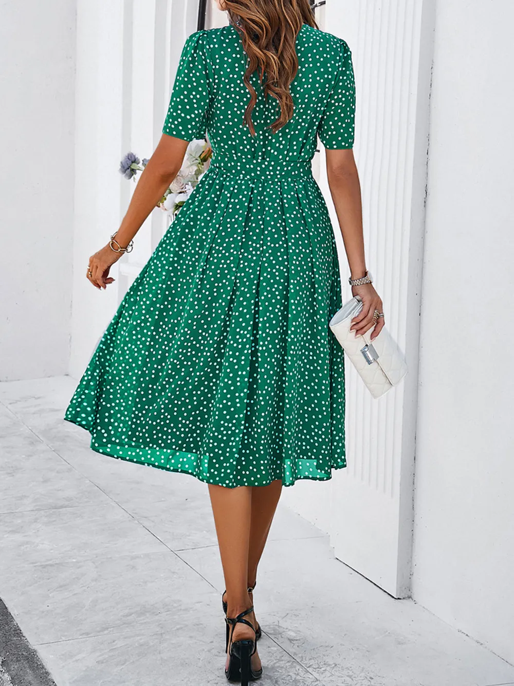 Printed Round Neck Short Sleeve Dress, image 8