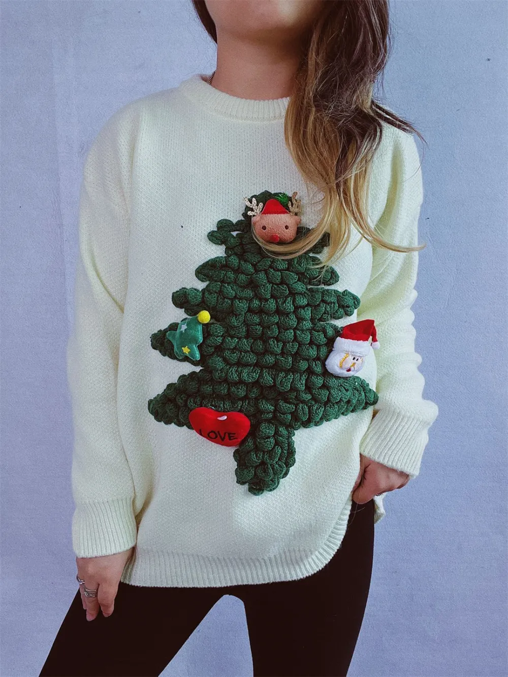 Christmas Tree Round Neck Long Sleeve Sweater, image 11