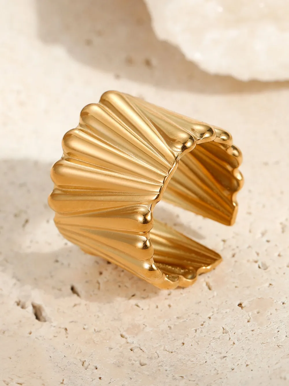 18K Gold-Plated Wide Band Statement Ring, image 3