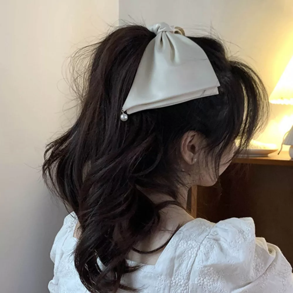 Satin Pearl Bow Hair Clip, image 4