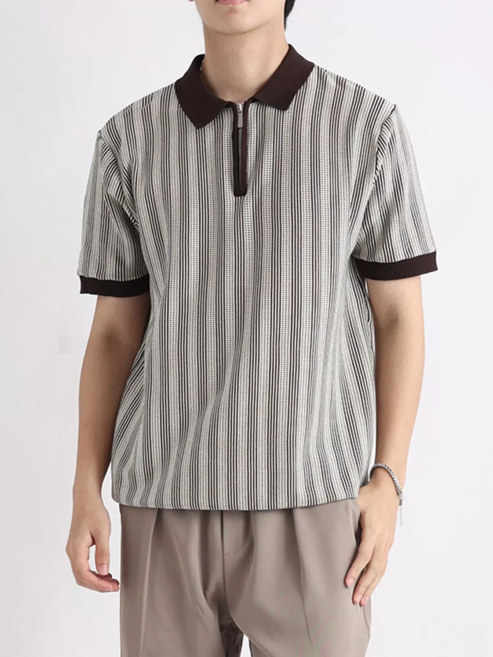 Men's Plus Size Striped Short Sleeve Polo, image 8