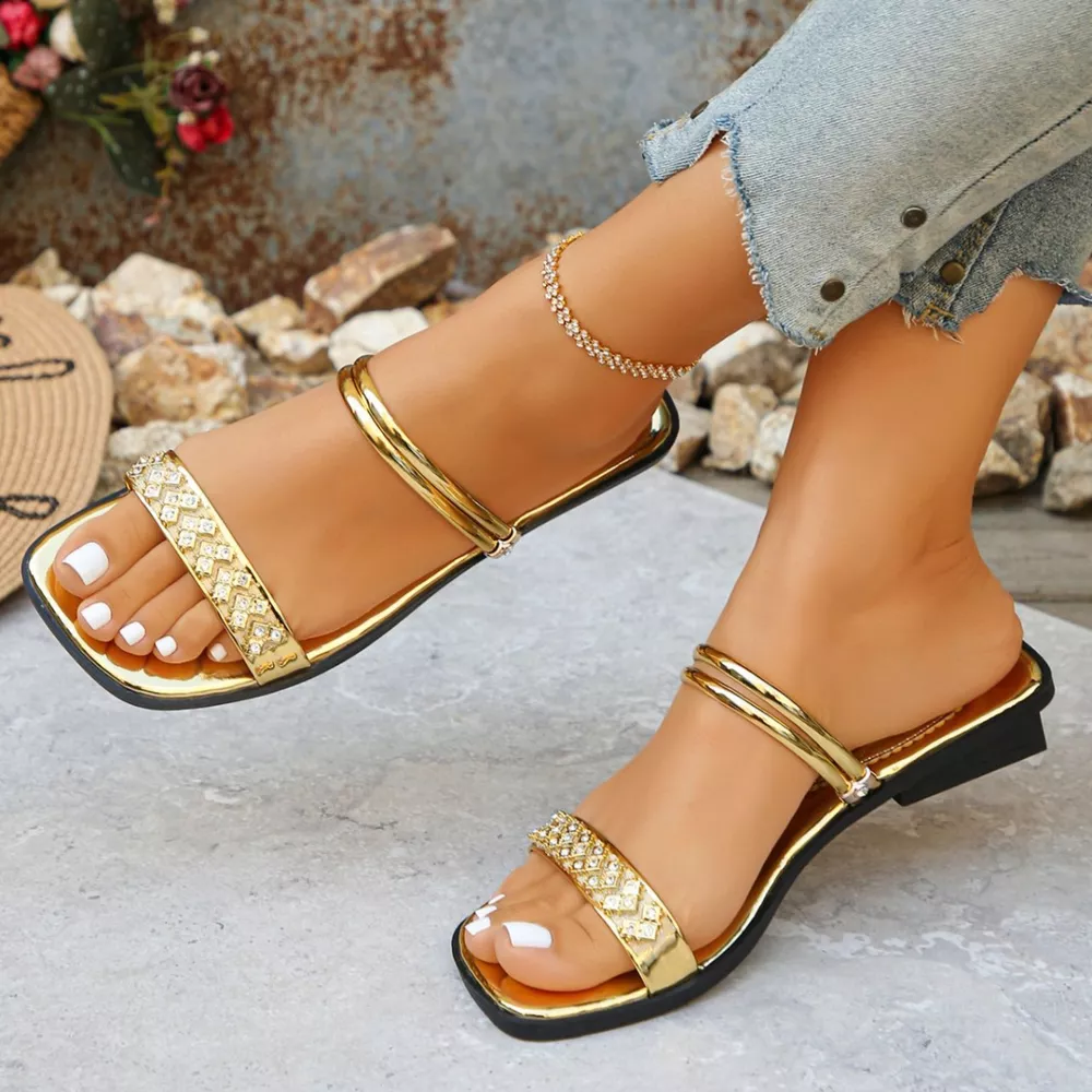 Rhinestone Strappy Flat Sandals, image 7