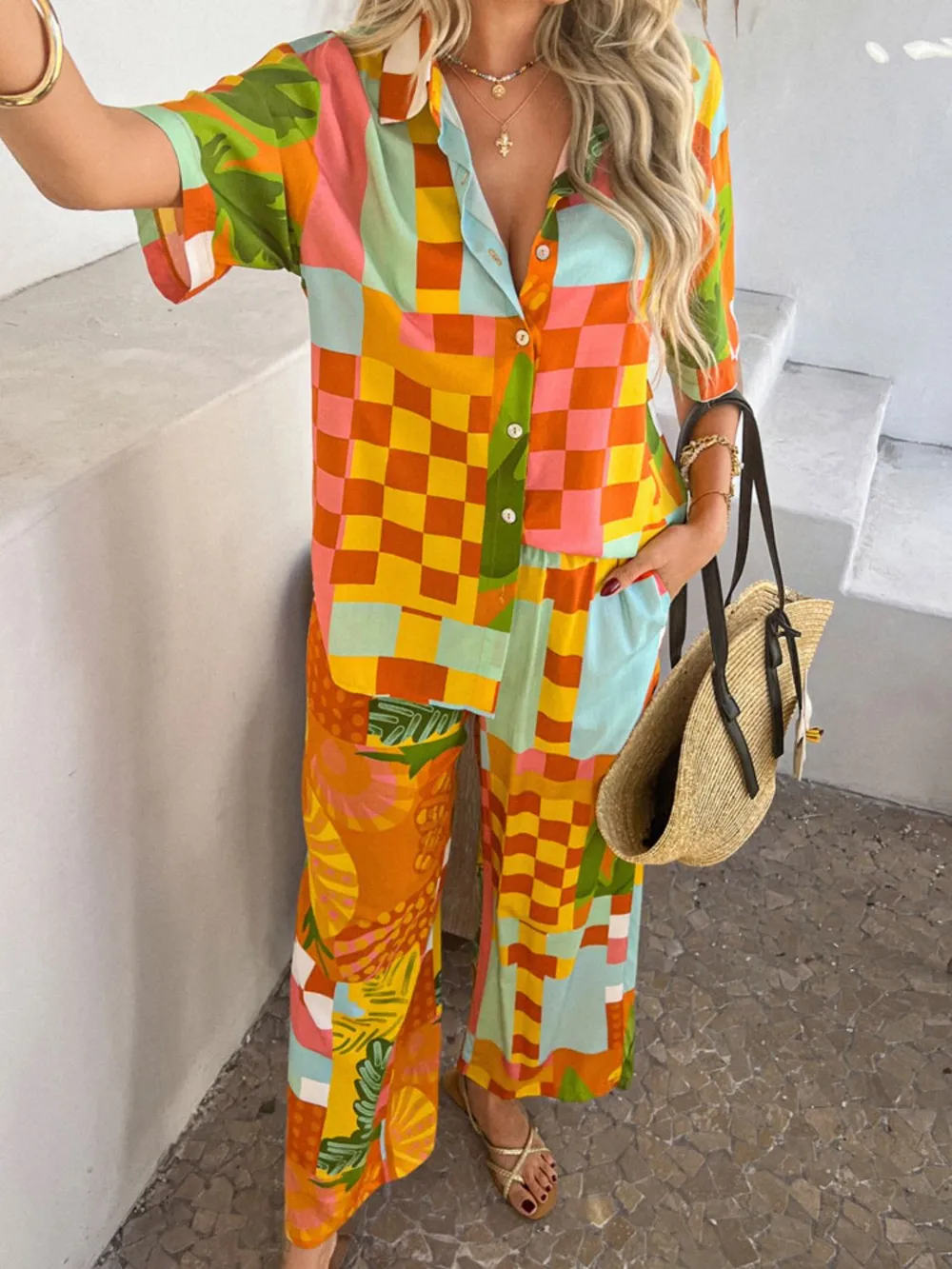 Printed Button Down Shirt and Pants Set, image 14