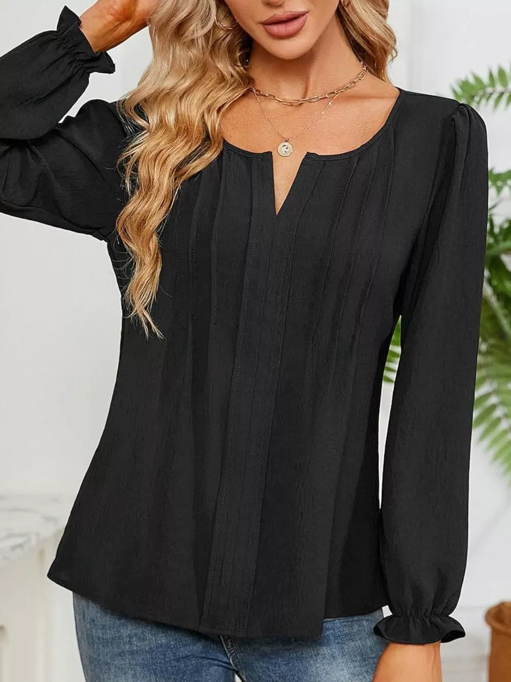 Notched Ruffle Cuff Blouse, image 14