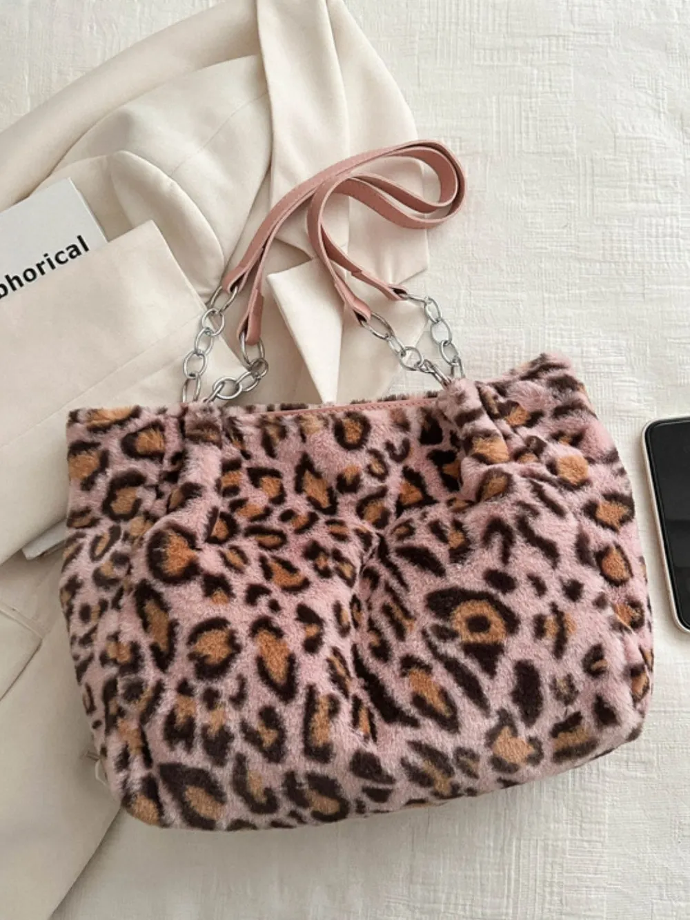 Faux Fur Leopard Shoulder Bag, image 3
