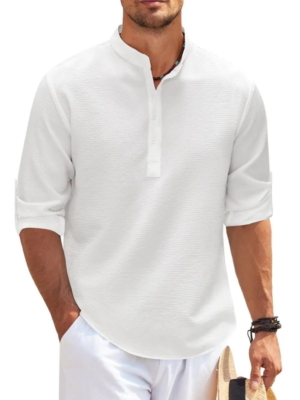 Men's Full Size Button Detail Long Sleeve Top Plus Size, image 3