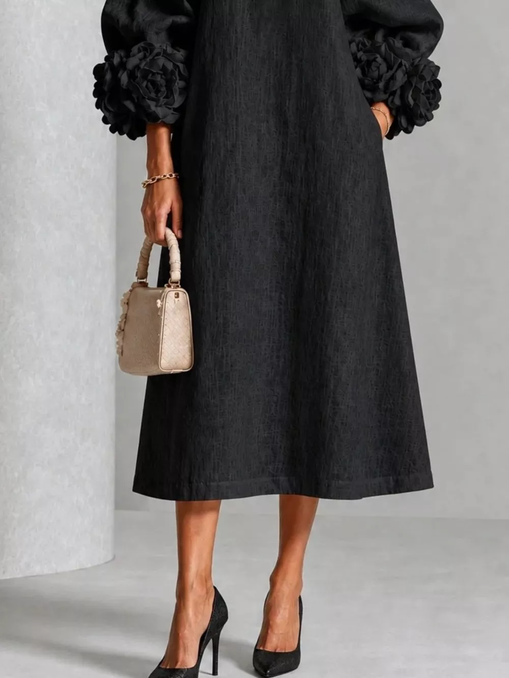 3D Floral Round Neck Midi Dress, image 12