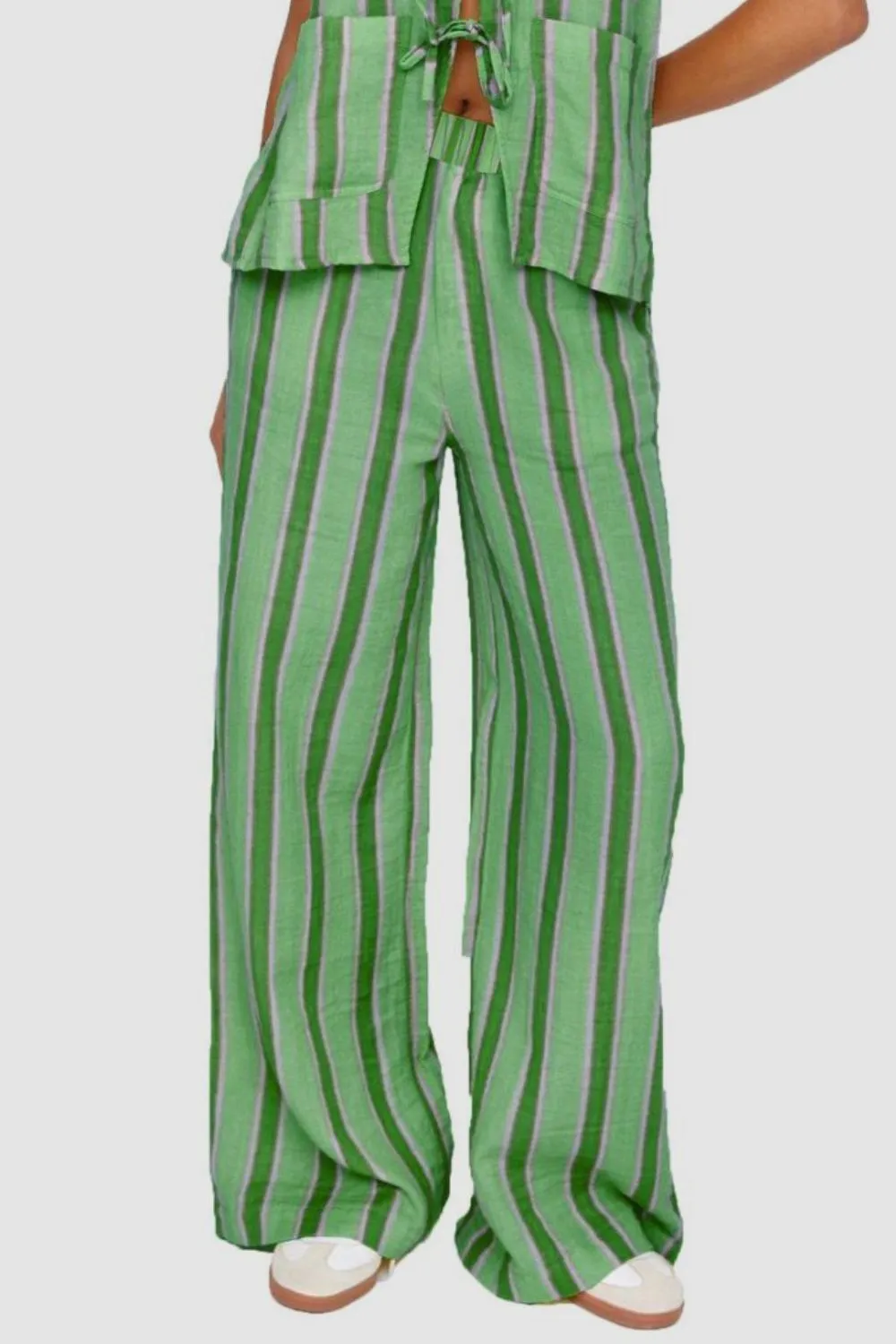 Tied Front Striped Top and Pants Set, image 3