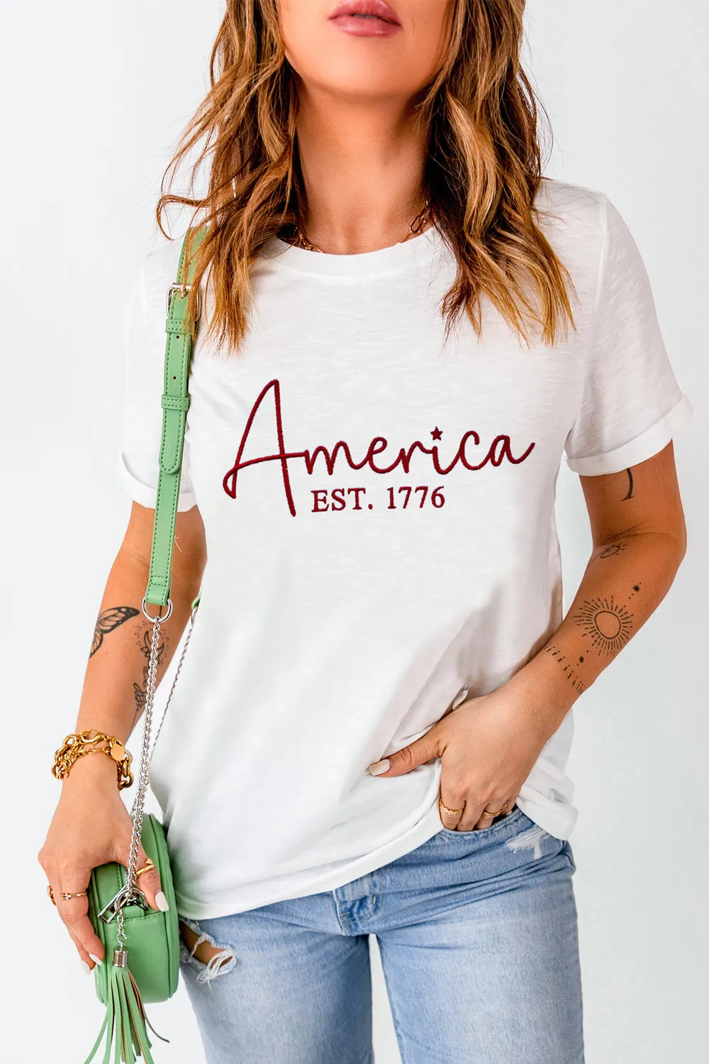 Letter Graphic Round Neck Short Sleeve T-Shirt, image 2