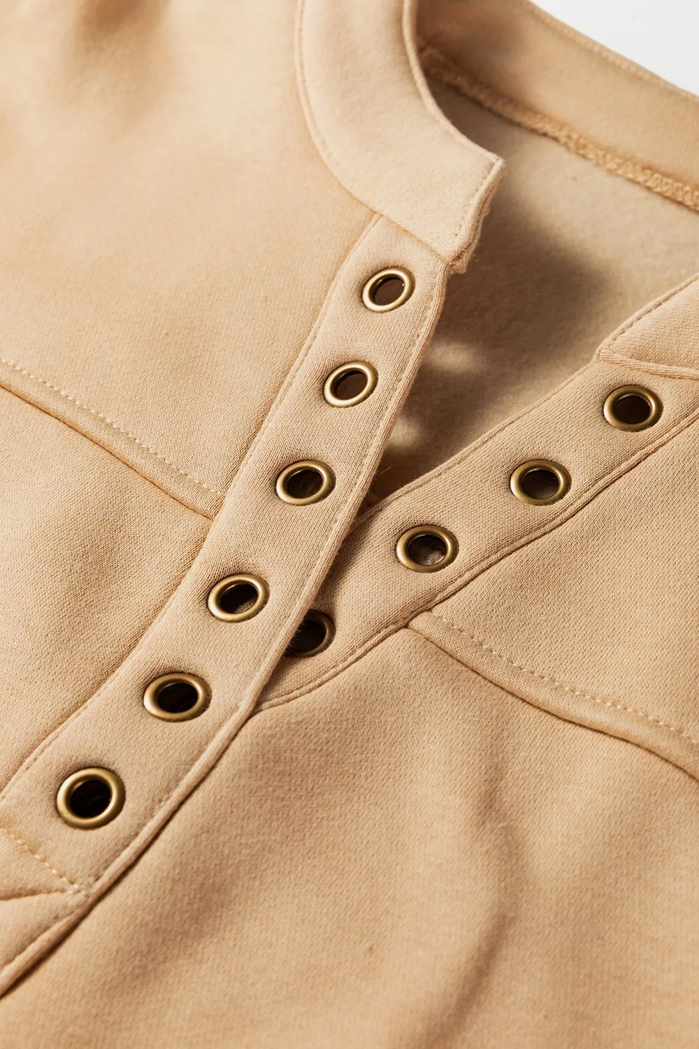 Eyelet Button Placket Dropped Shoulder Sweatshirt, image 9