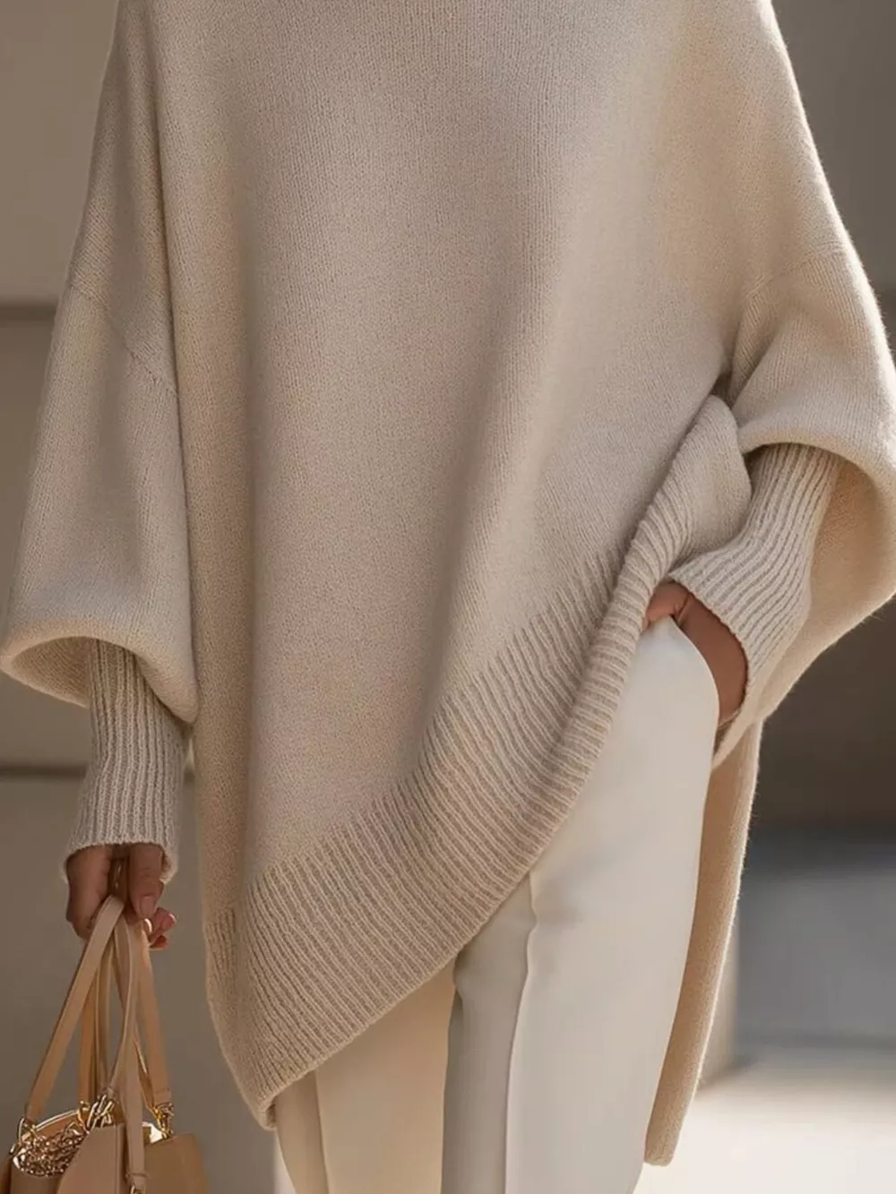Ribbed Batwing Sleeve Oversized Sweater, image 4
