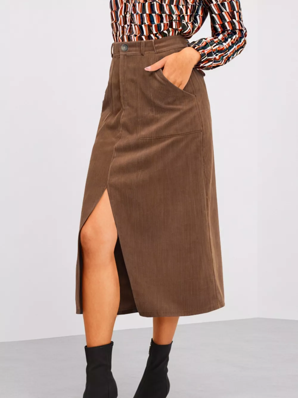 Front Slit Shift High Waist Midi Skirt, image 2