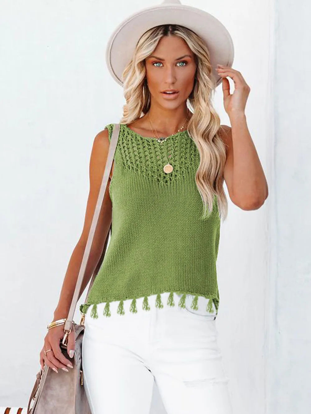 Cutout Tassel Round Neck Tank, image 3