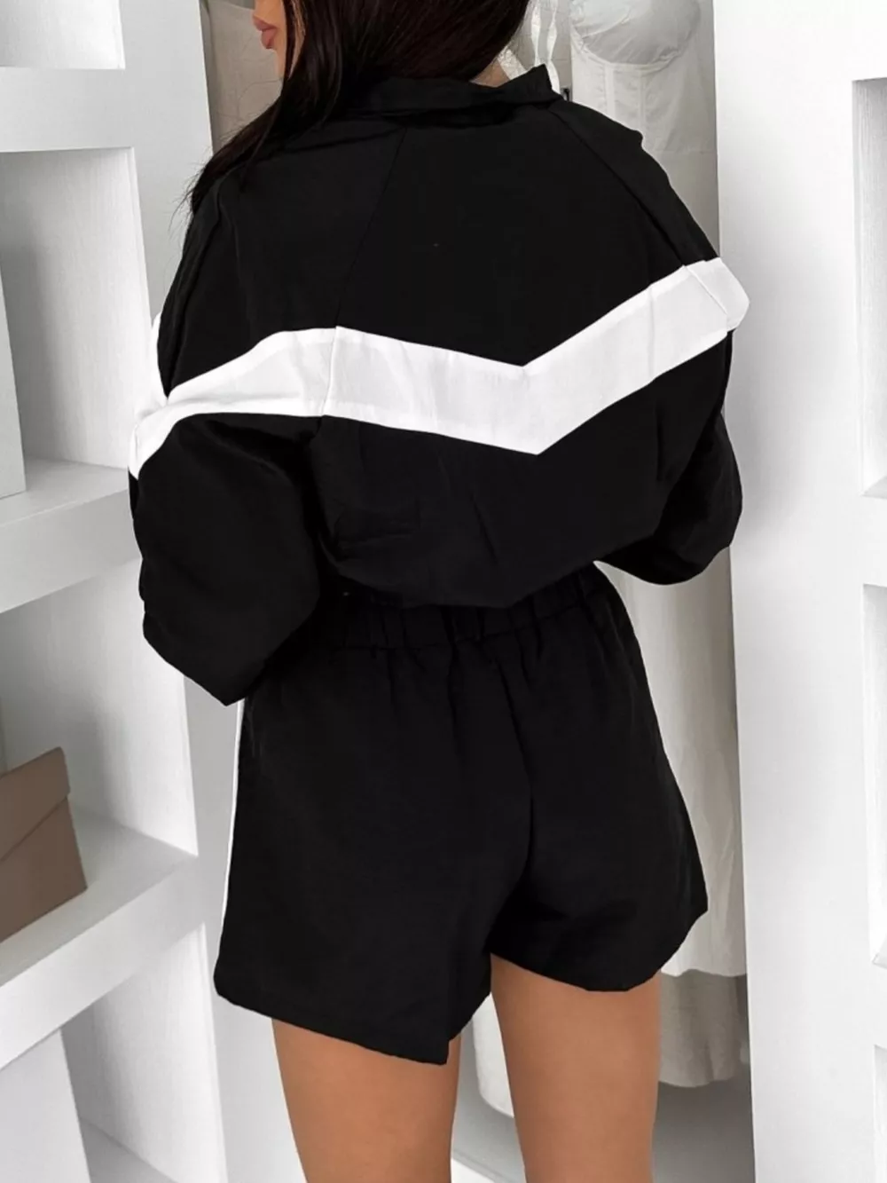 Color Block Zip-Up Jacket and Shorts Two-Piece Set, image 5
