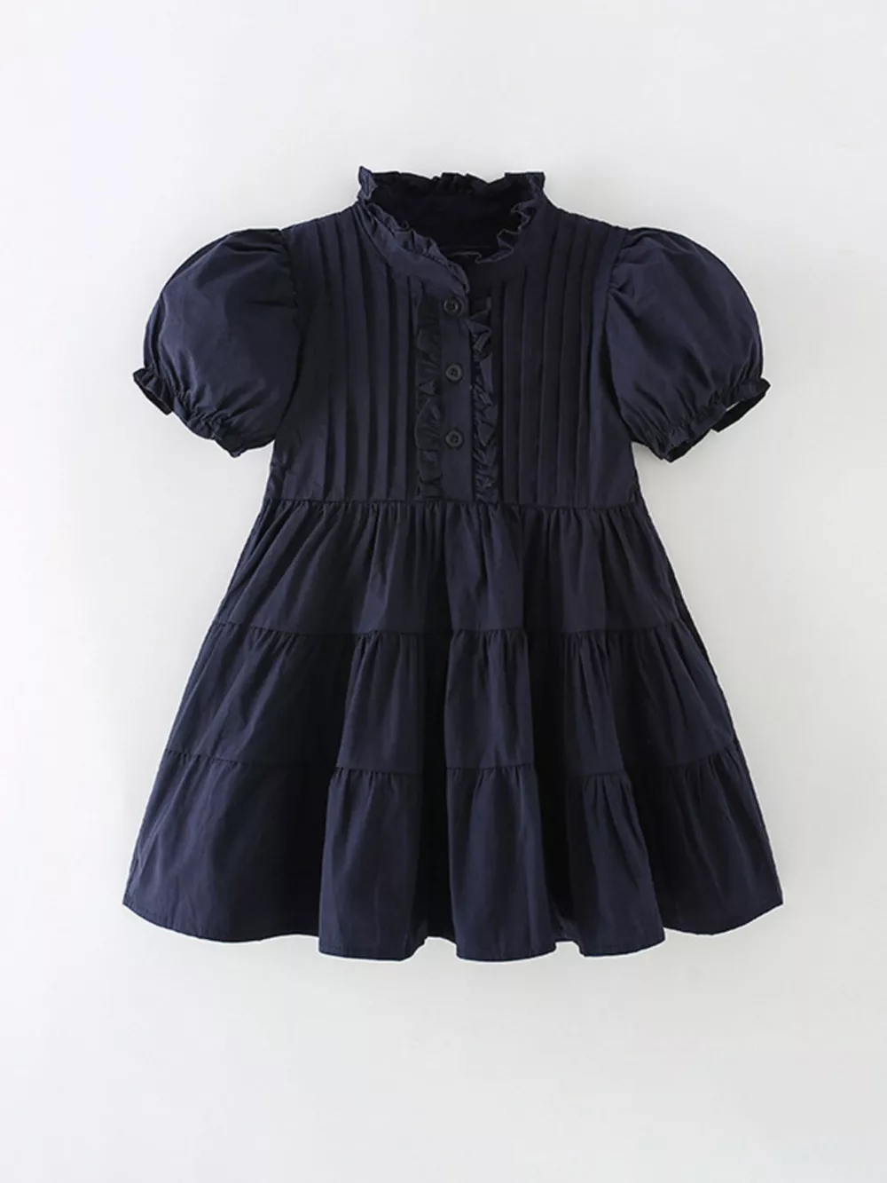 Children's Vintage Ruffle Collar Tiered Short Sleeve Dress