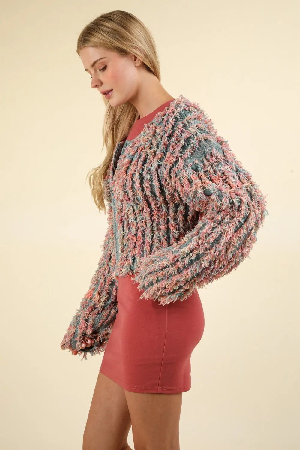 Shaggy Yarn Knit Zip Up Jacket, image 3