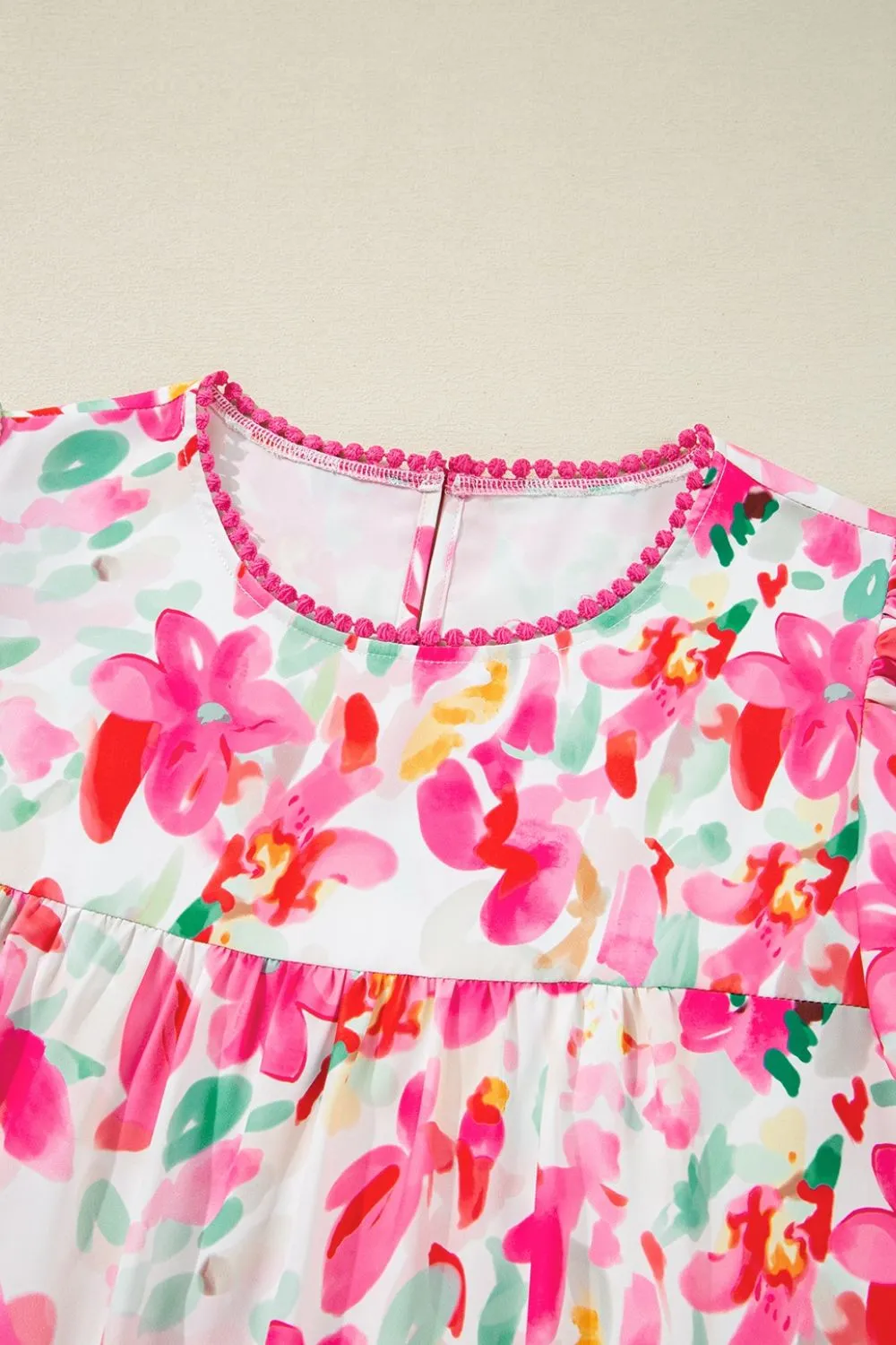 Floral Print Ruffle Sleeve Round Neck Blouse, image 2