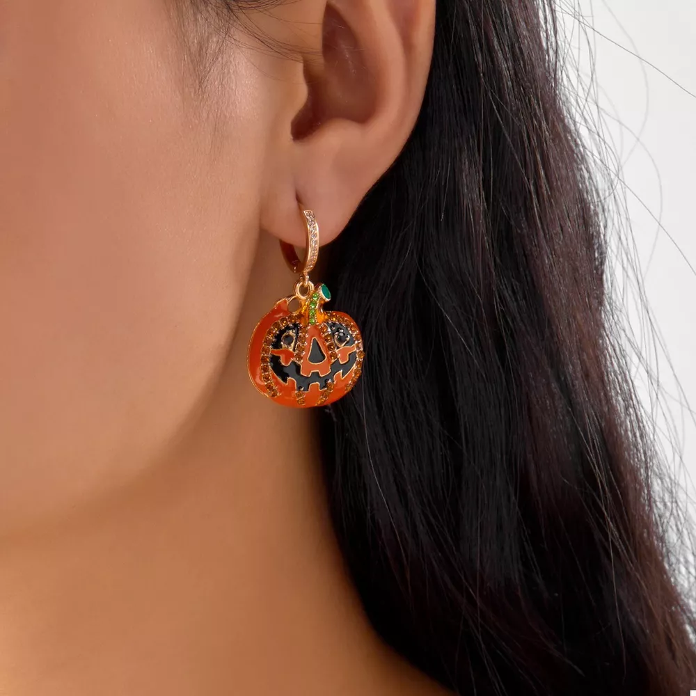 Halloween Pumpkin Drop Earrings, image 2