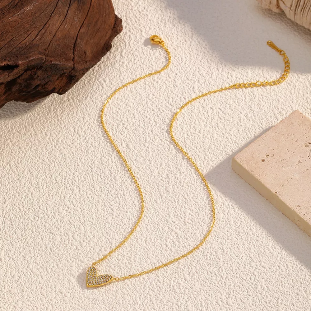 18K Gold-Plated Rhinestone Heart Necklace, image 4
