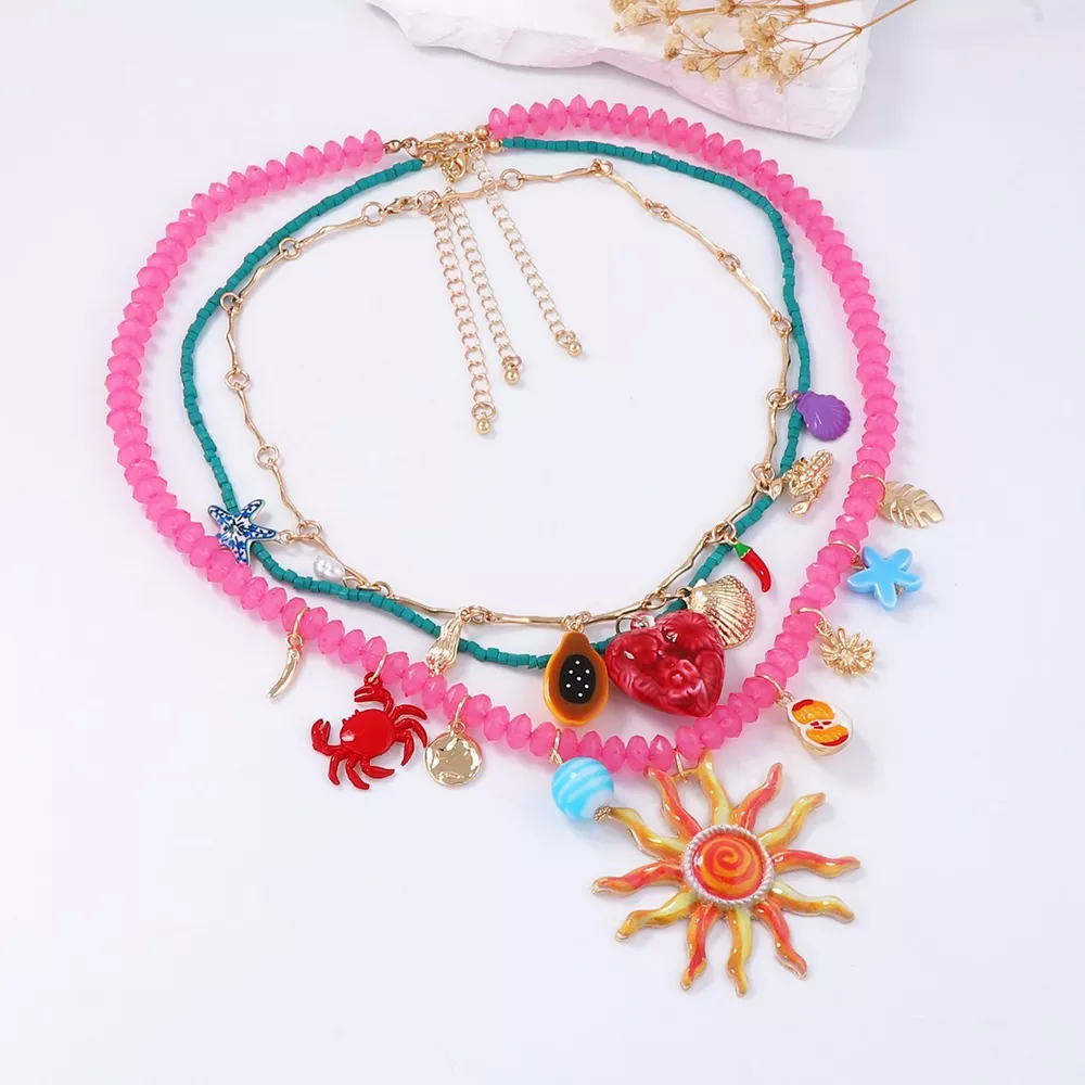3-Piece Vibrant Summer Beach Charm Necklace, image 3